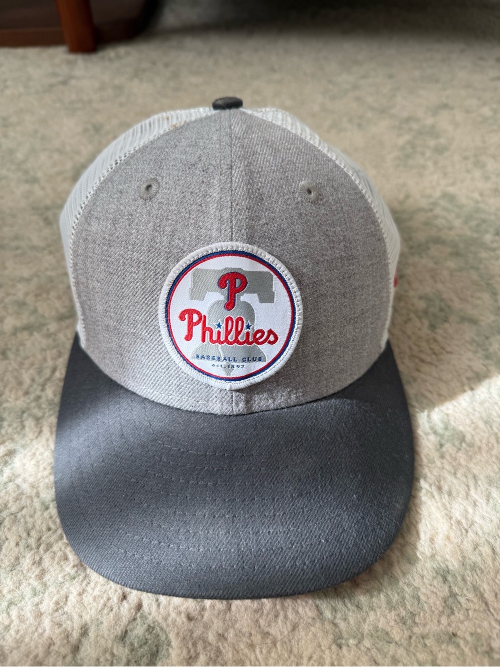 MLB Phillies Trucker Hat in Gray, Black and White